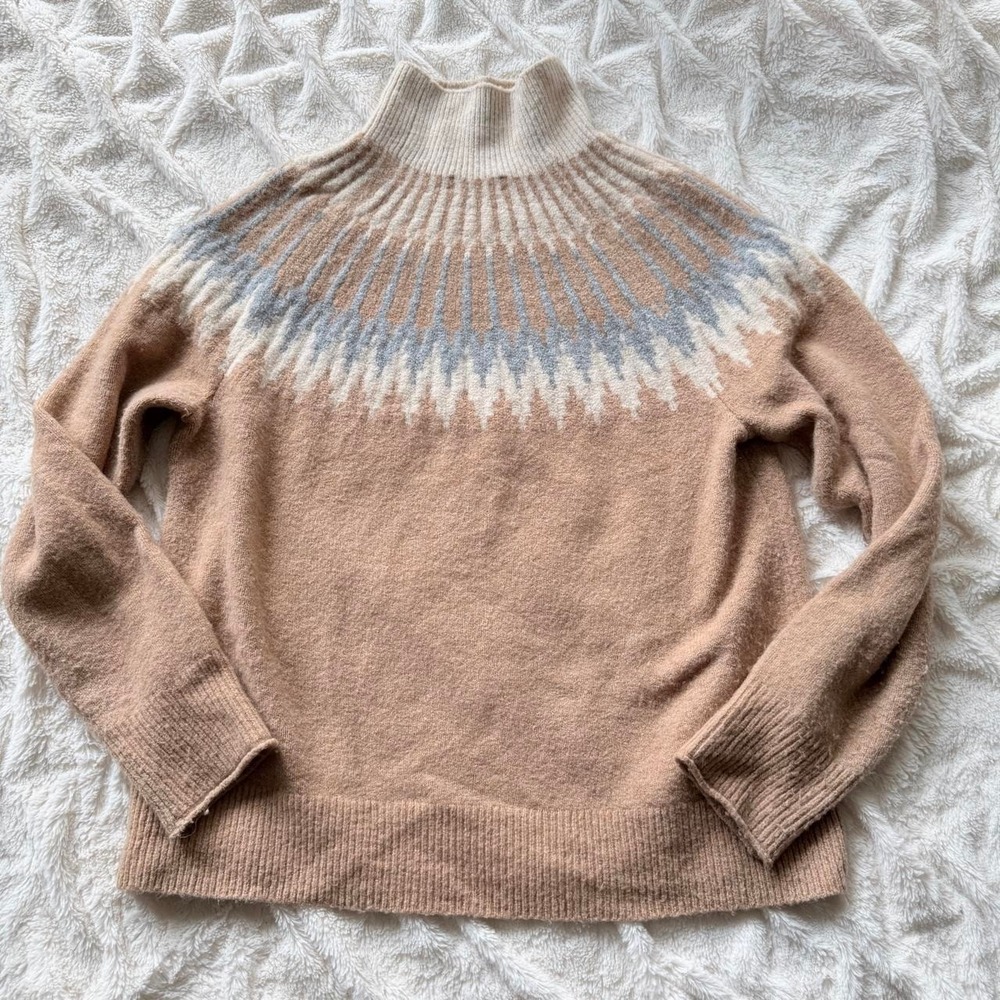 J.Crew Women's Large Fair Isle Mock Neck Sweater Merino Wool Alpaca